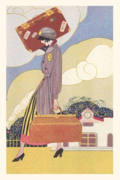 Vintage Journal Woman Carrying Suitcase Travel Poster - Found Image Press