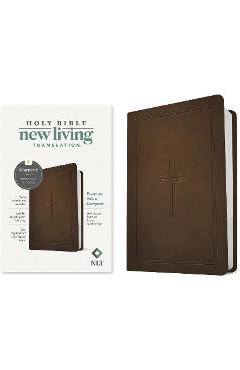 Poza produsului NLT Premium Value Compact Bible, Filament-Enabled Edition (Leatherlike, Dark Brown Framed Cross) - Tyndale