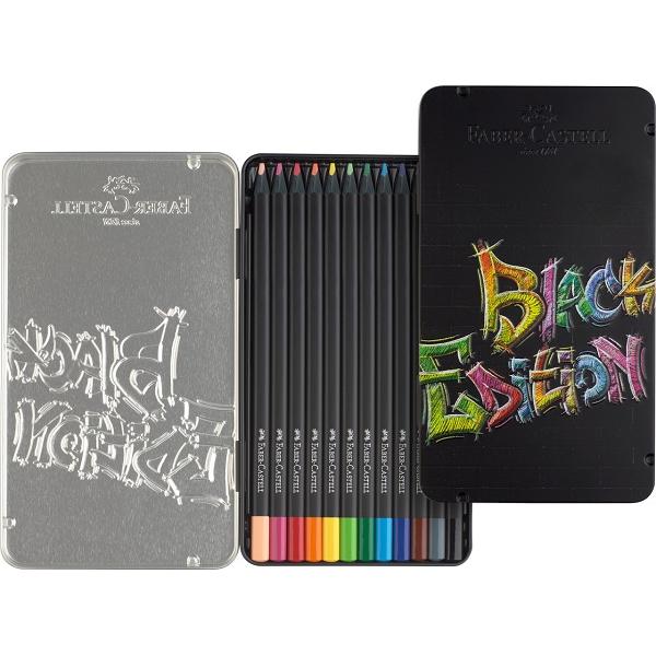 Creioane colorate 12 culori. Black Edition. Cutie de metal