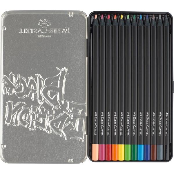 Creioane colorate 12 culori. Black Edition. Cutie de metal