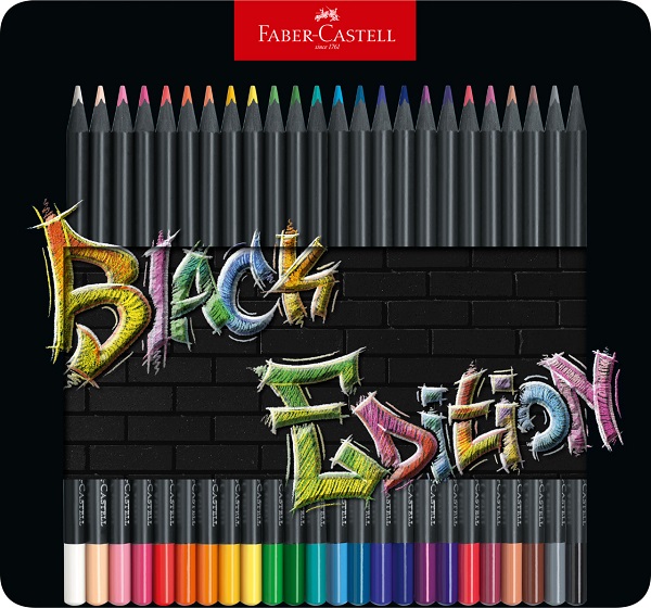 Creioane colorate 24 culori: Black edition. Cutie de metal