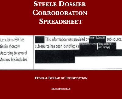 Coperta cărții 'Steele Dossier Corroboration Spreadsheet - Federal Bureau Of Investigation'