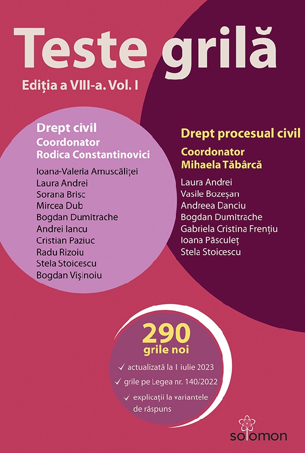 Teste grila Vol.1: Drept civil. Drept procesual civil Ed.8 - Rodica Constantinovici, Mihaela Tabarca