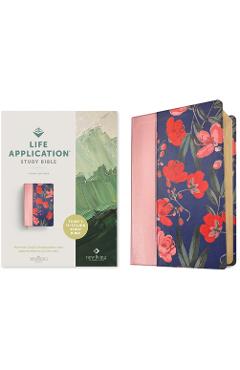 Coperta cărții 'NLT Life Application Study Bible, Third Edition (Leatherlike, Pink Evening Bloom, Red Letter) - Tyndale'
