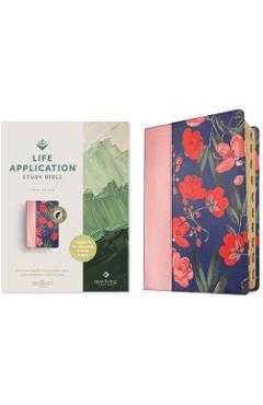 Coperta cărții 'NLT Life Application Study Bible, Third Edition (Leatherlike, Pink Evening Bloom, Indexed, Red Letter) - Tyndale'