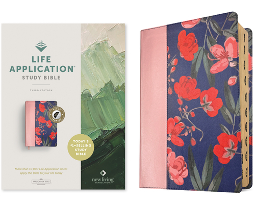 Coperta cărții 'NLT Life Application Study Bible, Third Edition (Leatherlike, Pink Evening Bloom, Indexed, Red Letter) - Tyndale'