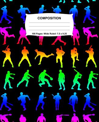 Composition Notebook: Baseball Rainbow Neon Notebook Wide Ruled 100 Pages 7.5 x 9.25 - Swotters Jotters