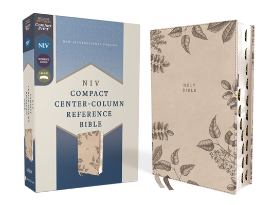 Niv, Compact Center-Column Reference Bible, Leathersoft, Stone, Red Letter, Thumb Indexed, Comfort Print - Zondervan