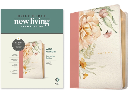 Coperta cărții 'NLT Wide Margin Bible, Filament-Enabled Edition (Leatherlike, Dusty Pink Blossoms, Red Letter) - Tyndale'