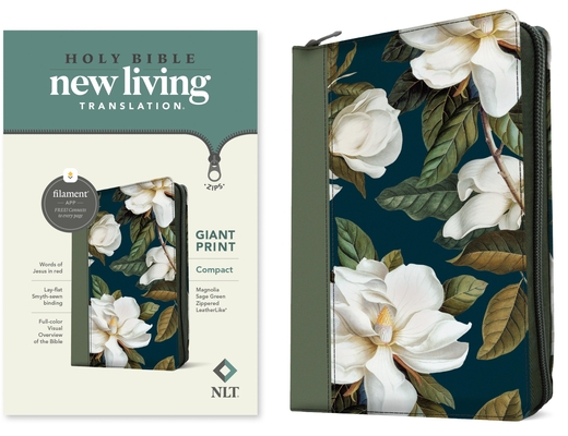 Coperta cărții 'NLT Compact Giant Print Zipper Bible, Filament-Enabled Edition, Zipper (Leatherlike, Magnolia Sage Green, Red Letter) -'