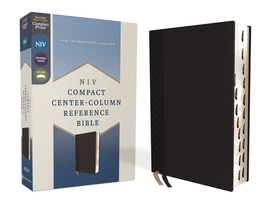 Niv, Compact Center-Column Reference Bible, Leathersoft, Black, Red Letter, Thumb Indexed, Comfort Print - Zondervan