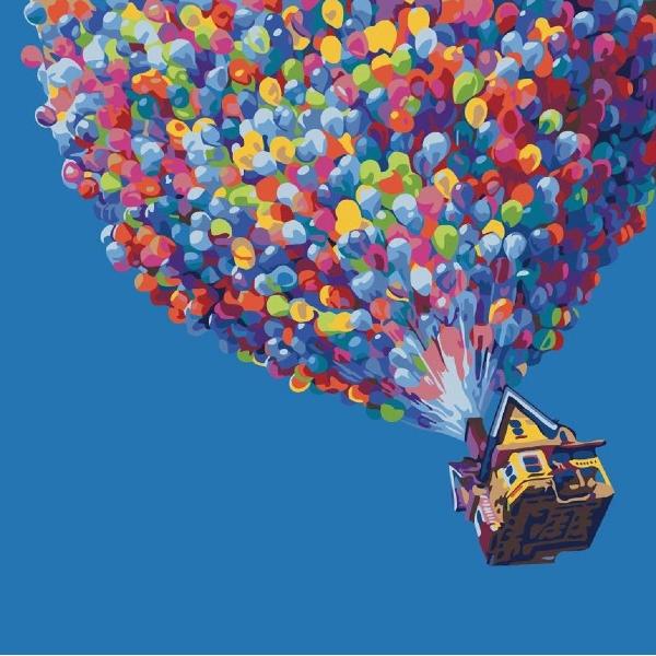 Pictura pe numere: Casuta cu baloane colorate