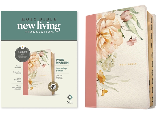 Coperta cărții 'NLT Wide Margin Bible, Filament-Enabled Edition (Leatherlike, Dusty Pink Blossoms, Indexed) - Tyndale'
