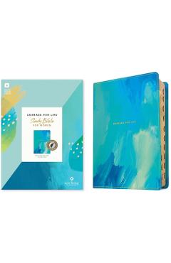 Coperta cărții 'NLT Courage for Life Study Bible for Women, Filament-Enabled Edition (Leatherlike, Brushed Aqua Blue, Indexed) - Tyndale'