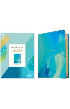 Coperta cărții 'NLT Courage for Life Study Bible for Women, Filament-Enabled Edition (Leatherlike, Brushed Aqua Blue) - Tyndale'