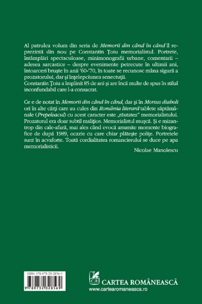 Coperta cărții 'Memorii intarziate - Constantin Toiu'