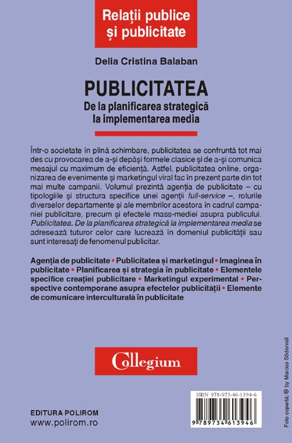 Coperta cărții 'Publicitatea. De la planificarea strategica la implementarea media - Delia Cristina Balaban'