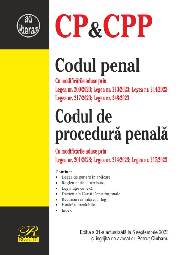 Codul penal. Codul de procedura penala Ed.31 Act. 5 septembrie 2023