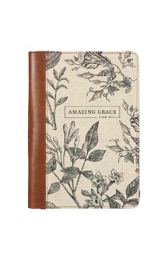 Coperta cărții 'Christian Art Gifts Scripture Journal Brown/Cream Floral Printed Amazing Grace 2 Cor. 12:9 Bible Verse Inspirational'