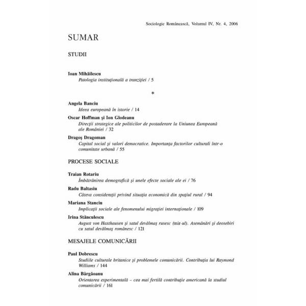 Sociologie romaneasca - Vol. IV, Nr. 4-2006