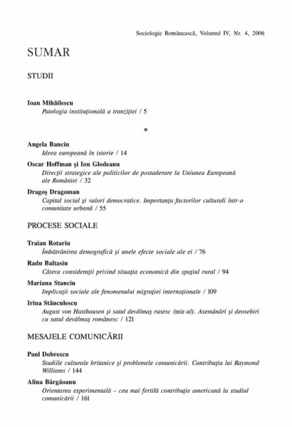 Coperta cărții 'Sociologie romaneasca - Vol. IV, Nr. 4-2006'