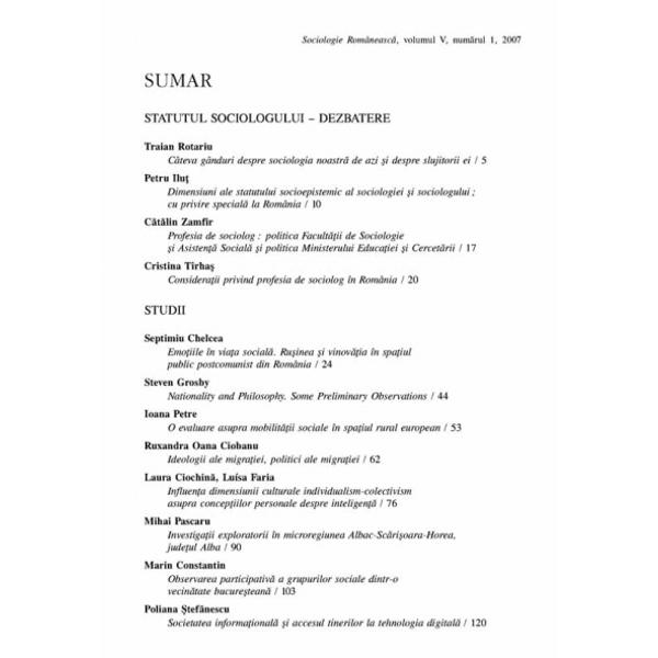 Sociologie romaneasca - Vol. V, Nr. 1-2007