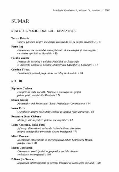 Coperta cărții 'Sociologie romaneasca - Vol. V, Nr. 1-2007'