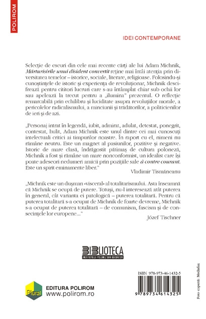 Coperta cărții 'Marturisirile unui disident convertit - Adam Michnik'