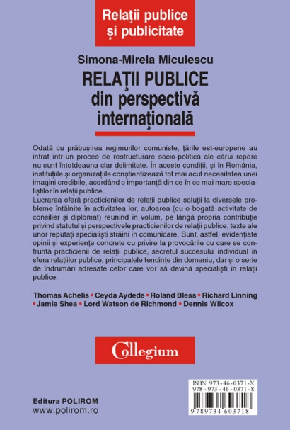 Coperta cărții 'Relatii publice din perspectiva internationala - Simona-Mirela Miculescu'
