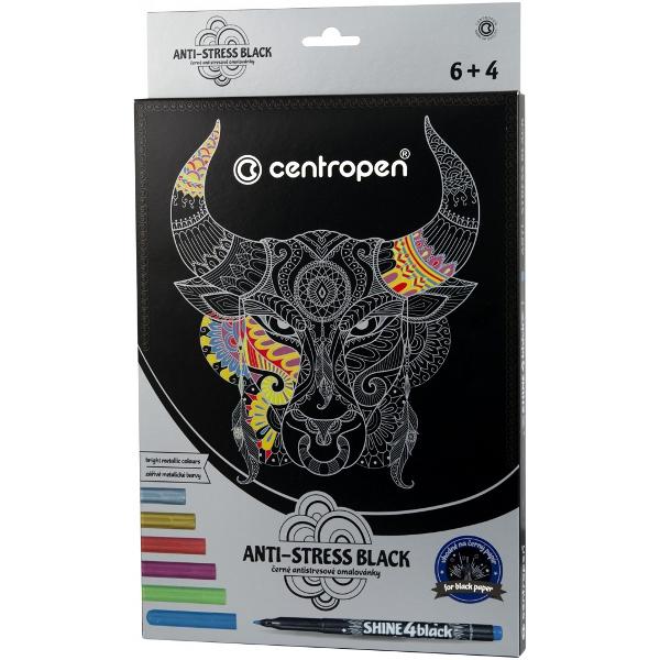 Set coli desen anti-stress negre + 6 markere