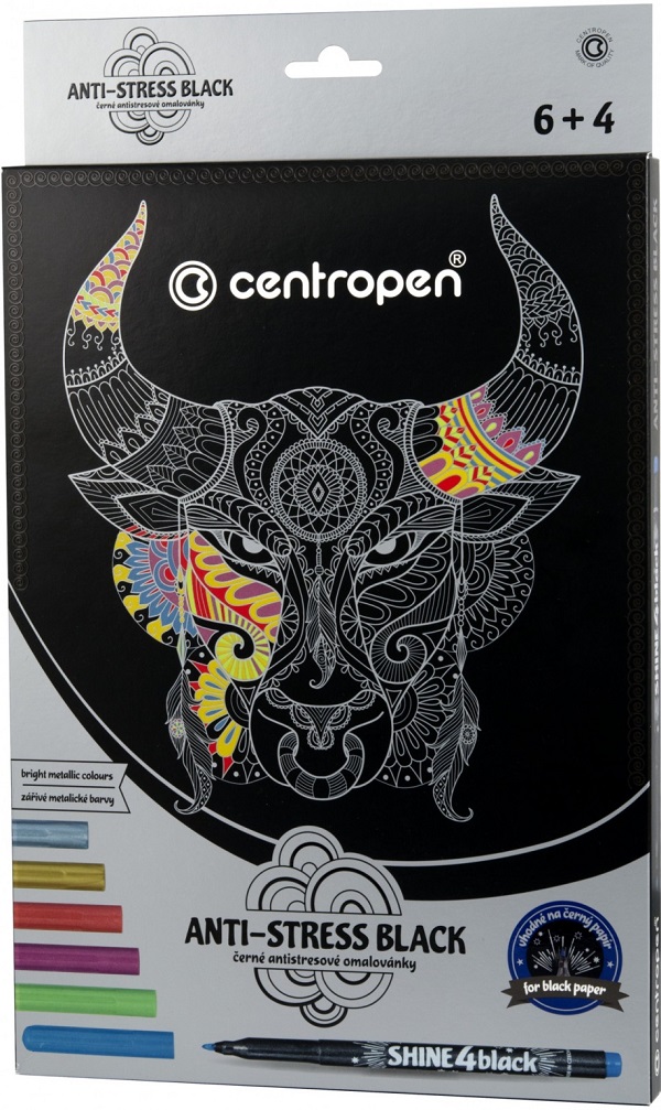 Set coli desen anti-stress negre + 6 markere