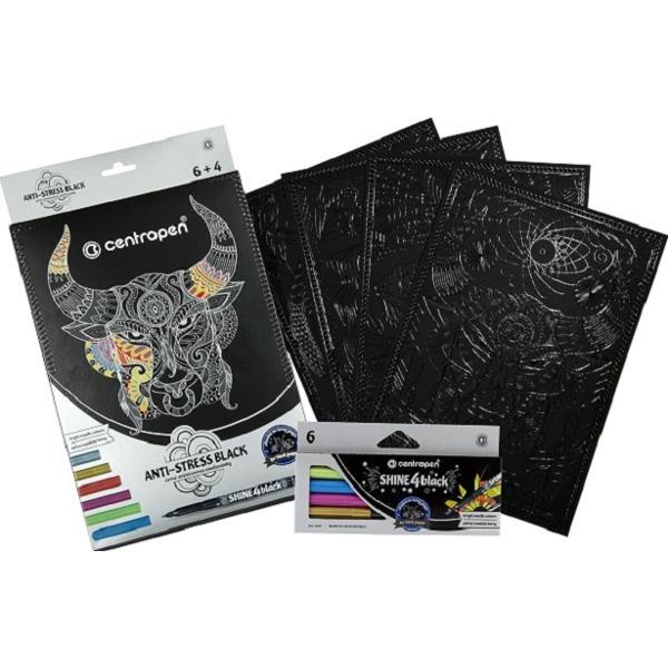 Set coli desen anti-stress negre + 6 markere