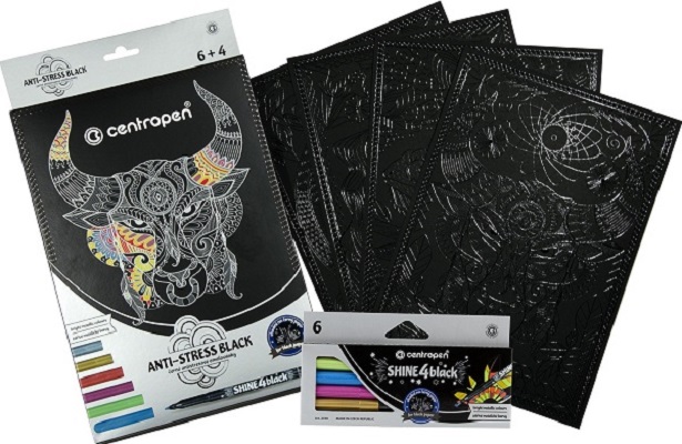 Set coli desen anti-stress negre + 6 markere