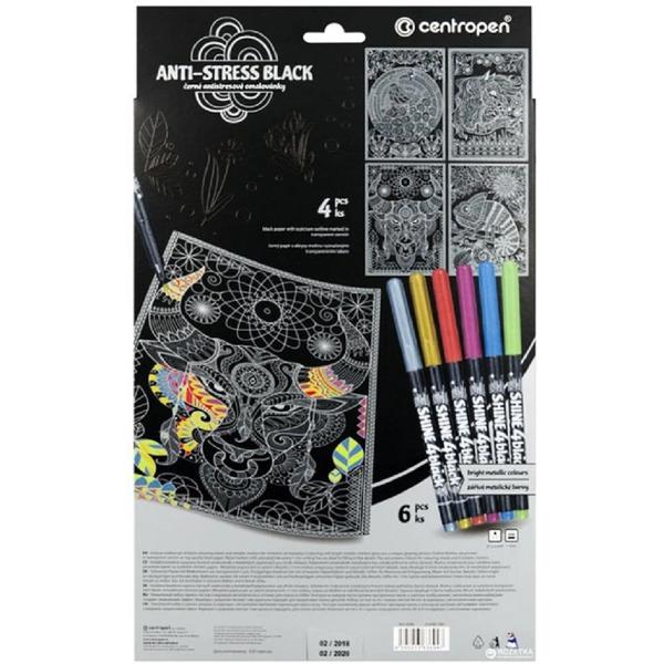 Set coli desen anti-stress negre + 6 markere