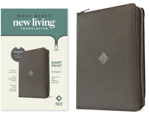 Coperta cărții 'NLT Compact Giant Print Zipper Bible, Filament-Enabled Edition, Zipper (Leatherlike, Woven Cross Gray, Red Letter) -'