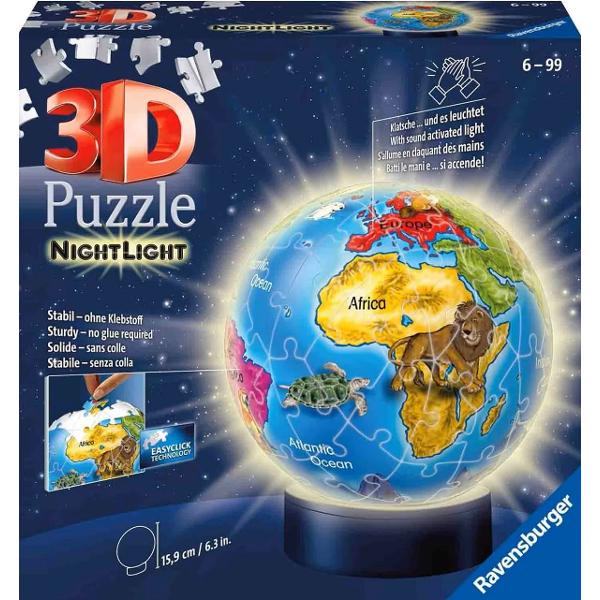 Puzzle 3D luminos. Glob pamantesc