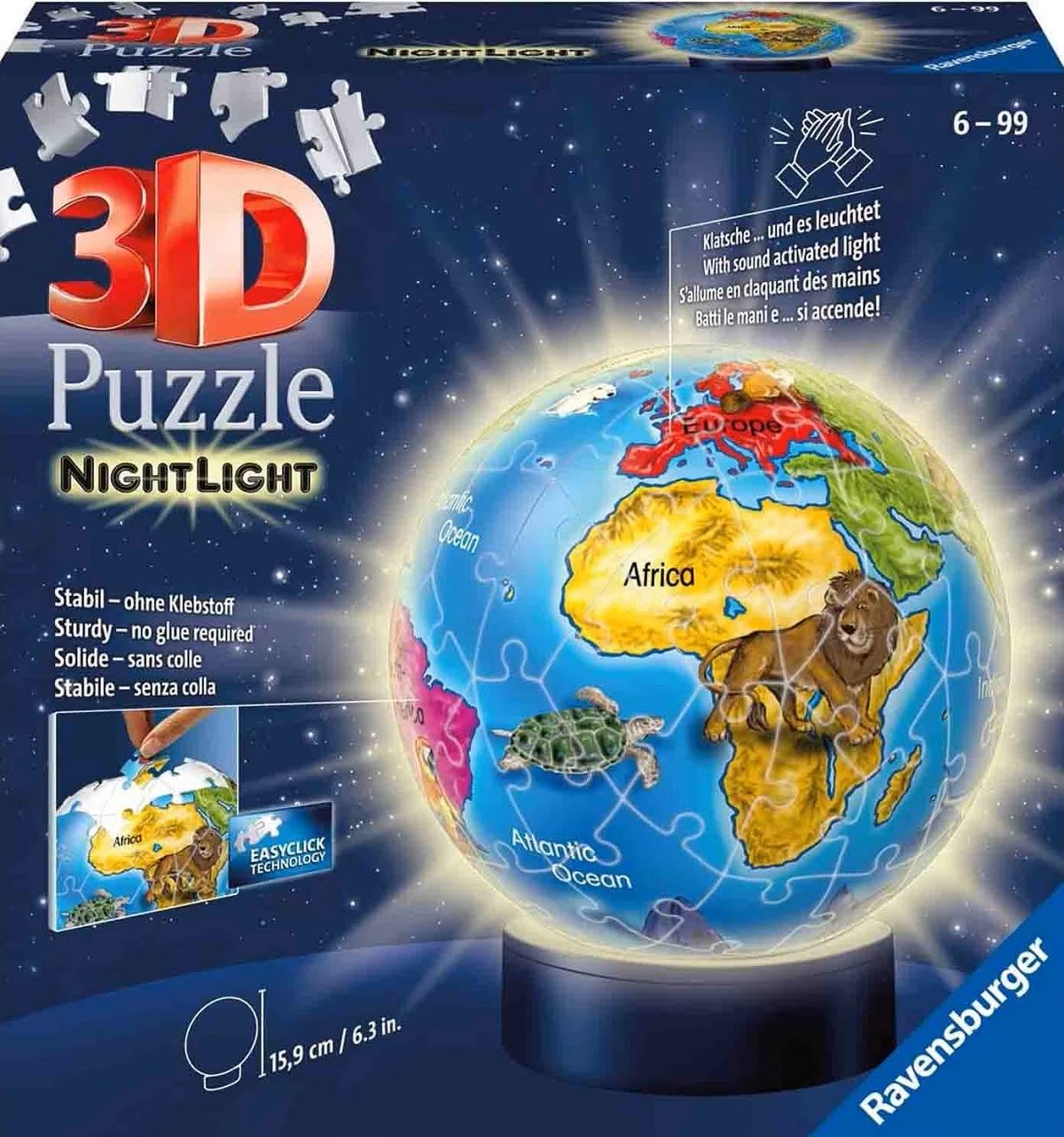 Puzzle 3D luminos. Glob pamantesc