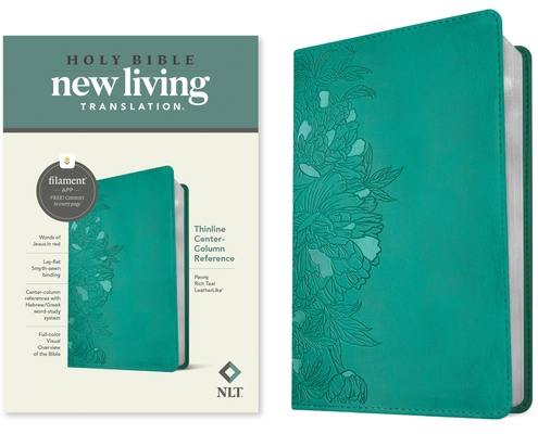Coperta cărții 'NLT Thinline Center-Column Reference Bible, Filament-Enabled Edition (Leatherlike, Peony Rich Teal, Red Letter) -'