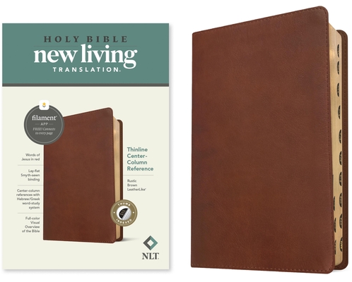 Coperta cărții 'NLT Thinline Center-Column Reference Bible, Filament-Enabled Edition (Leatherlike, Rustic Brown, Indexed, Red Letter) -'