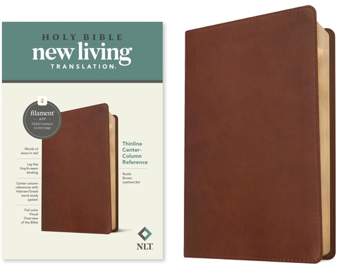 Coperta cărții 'NLT Thinline Center-Column Reference Bible, Filament-Enabled Edition (Leatherlike, Rustic Brown, Red Letter) - Tyndale'