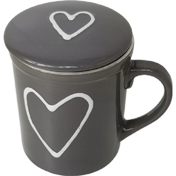 Cana de ceai cu sita si capac. Gri