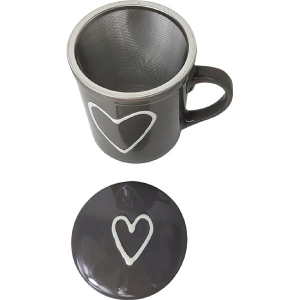 Cana de ceai cu sita si capac. Gri
