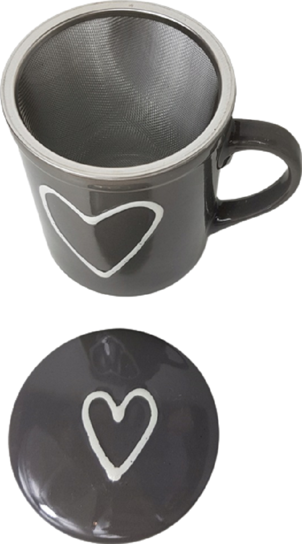 Cana de ceai cu sita si capac. Gri