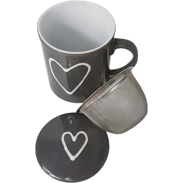 Cana de ceai cu sita si capac. Gri