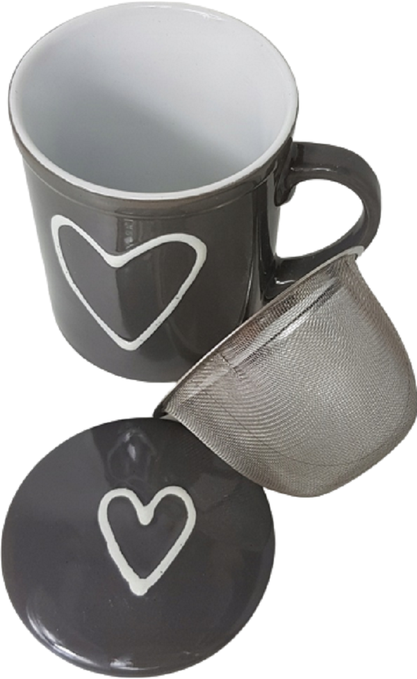 Cana de ceai cu sita si capac. Gri