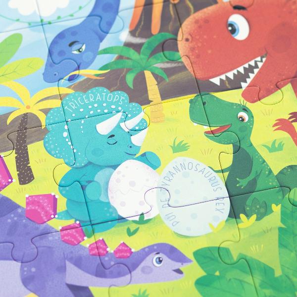 Puzzle 20 piese. Lumea dinozaurilor + 8 figurine 3D