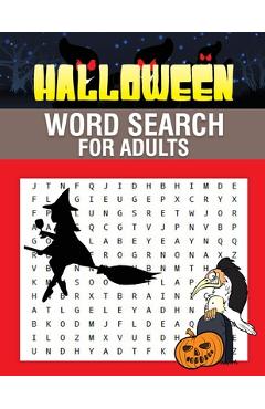 Coperta cărții 'Halloween Word Search for Adults: Enjoy brain games with spooky holiday coloring pages - Simlet House'
