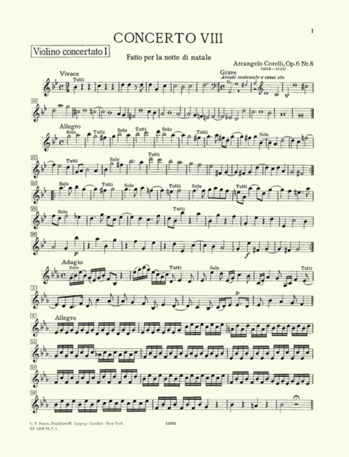 Concerto Grosso Op. 6 No. 8 in G (Christmas Concerto) (Violin Concertino 1 Part): Part(s) - Arcangelo Corelli