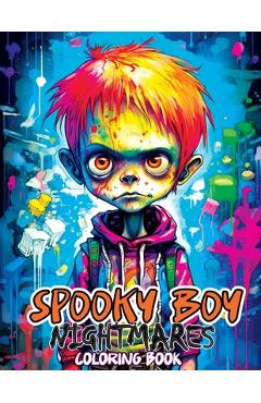 Coperta cărții 'Nightmares Spooky Boys: A Coloring Book with Adventure Through Enigmatic Cities, Full of Darkness and Intrigue - Tone'