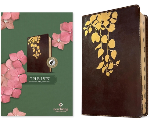 Coperta cărții 'NLT Thrive Devotional Bible for Women (Leatherlike, Cascade Deep Brown, Indexed) - Tyndale'